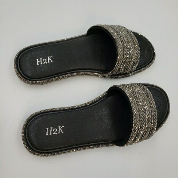 Womens Sz 10 Slides Bling Rhinestone Open Toe Sandals Flip Flops Slipper Summer - Picture 11 of 14